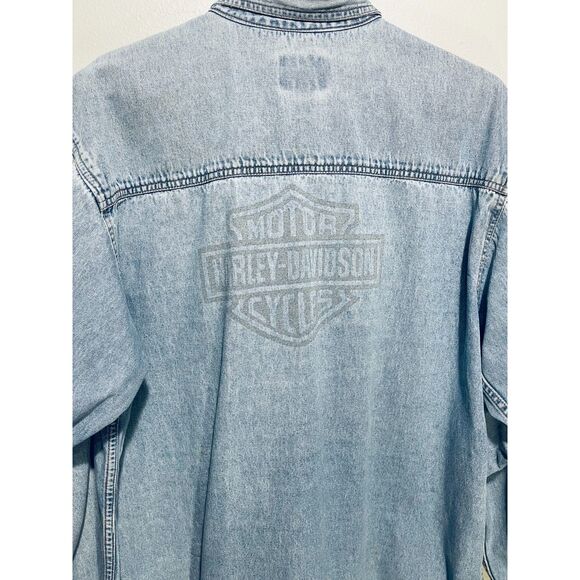 USA Biker Design motor Harley Davidson button up long sleeve  denim shirt men XL - Picture 4 of 6